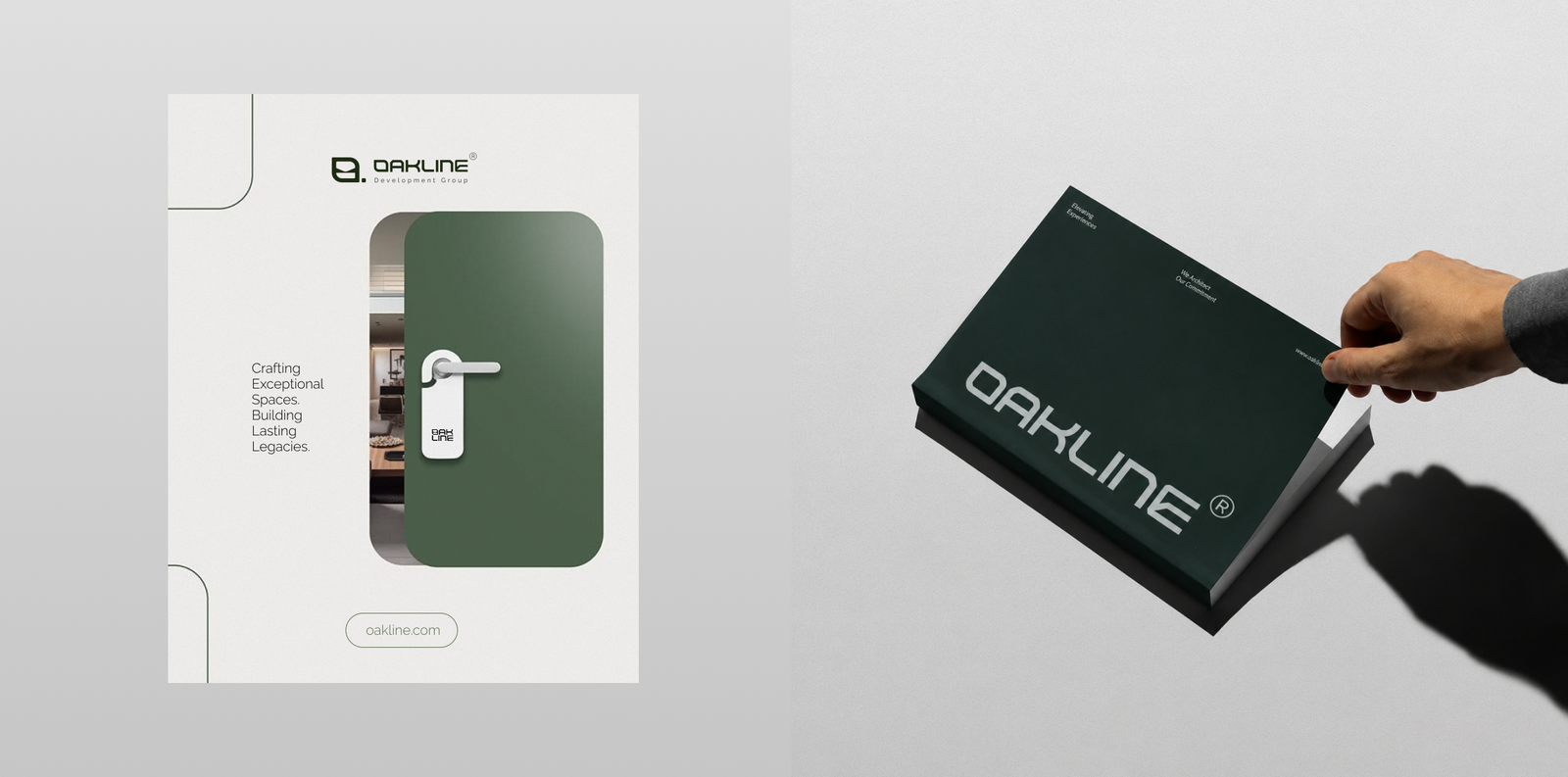 Oakline Development Group door hanger and mailer envelope mockup